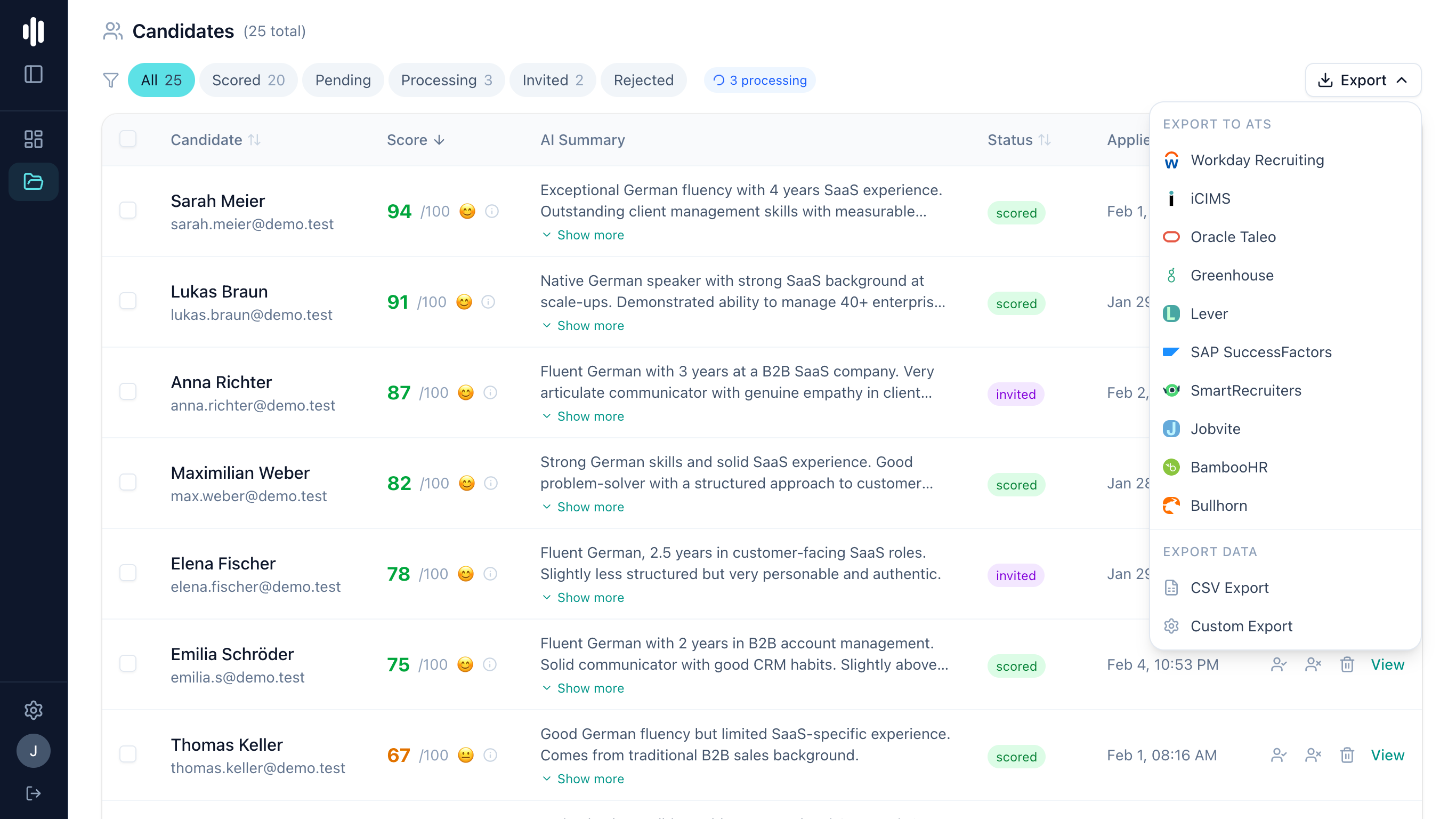 Screeno.co automatically evaluates and ranks all Candidates