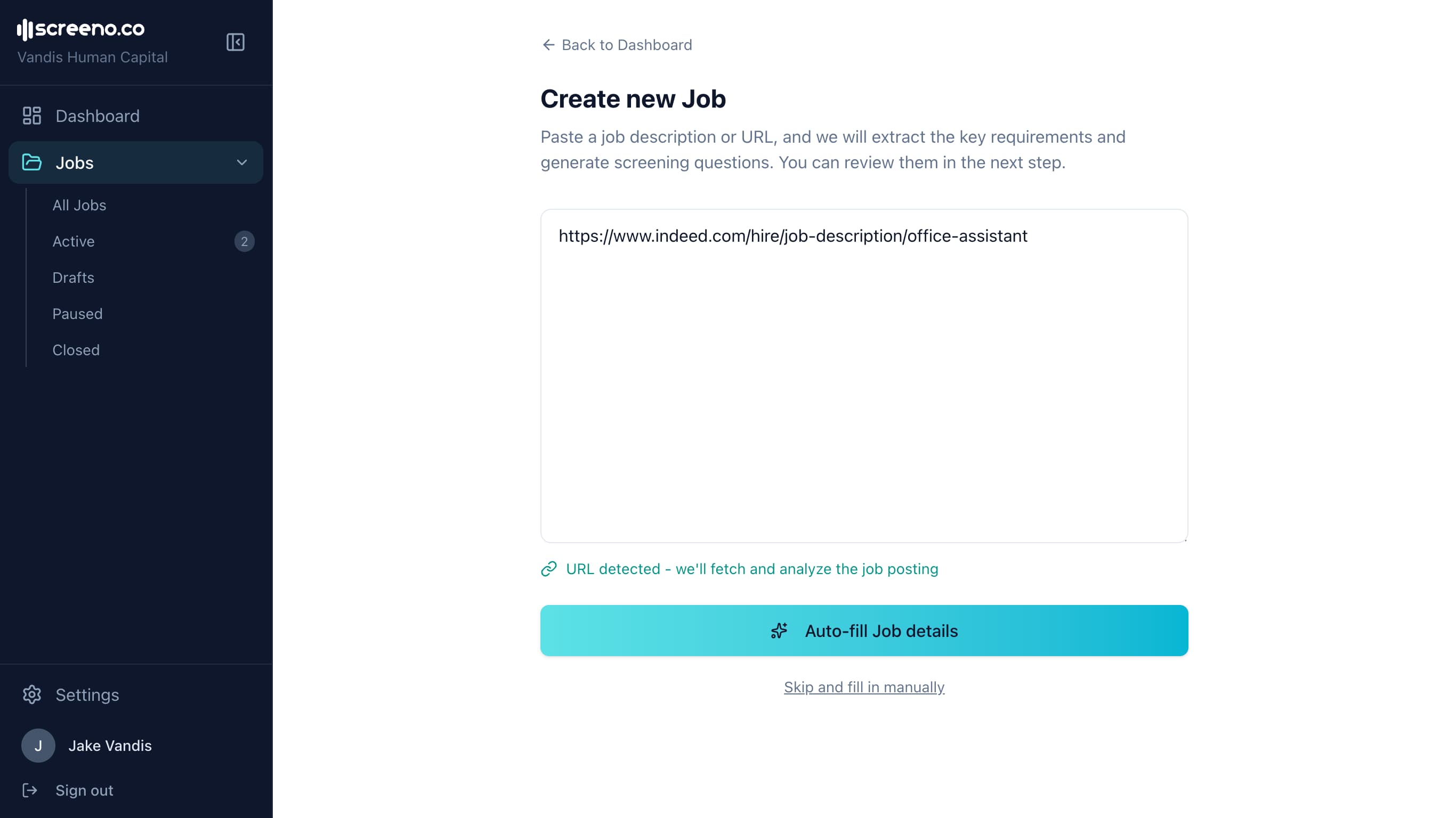 Create a Job in a few clicks